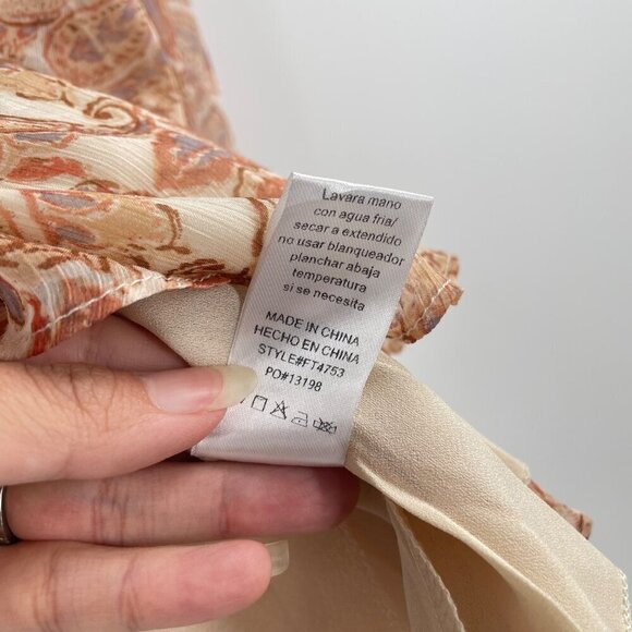 NWT FATE Paisley Tan Peasant Blouse Womens Size Small Cottagecore Ruffle Boho - Picture 8 of 8